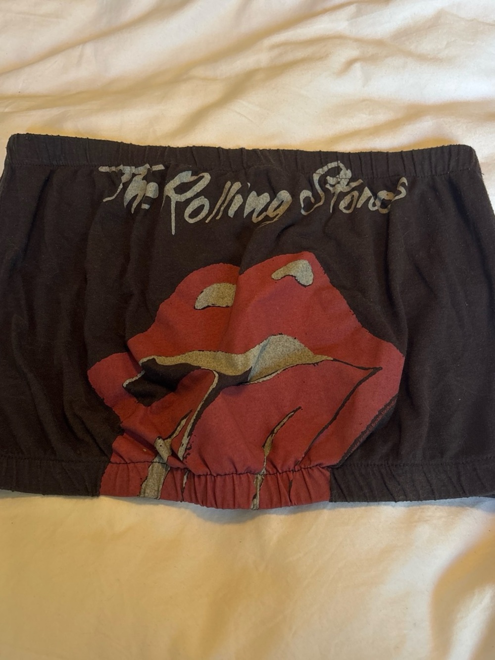 The Rolling Stones Black Tube Top with Red Tongue Graphic